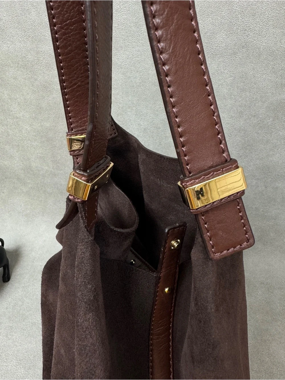 Michael Kors Dark Brown Suede Hobo with Gold Hardware
